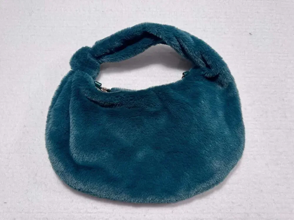 Urban Expressions Teal Green Faux Fur Knot Handle Hobo Bag